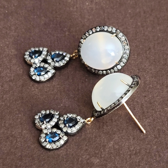 Diamonds, Blue Topaz, Moonstones JHadley-Ashley Gilroy,Gold Earrings - Picture 7 of 8